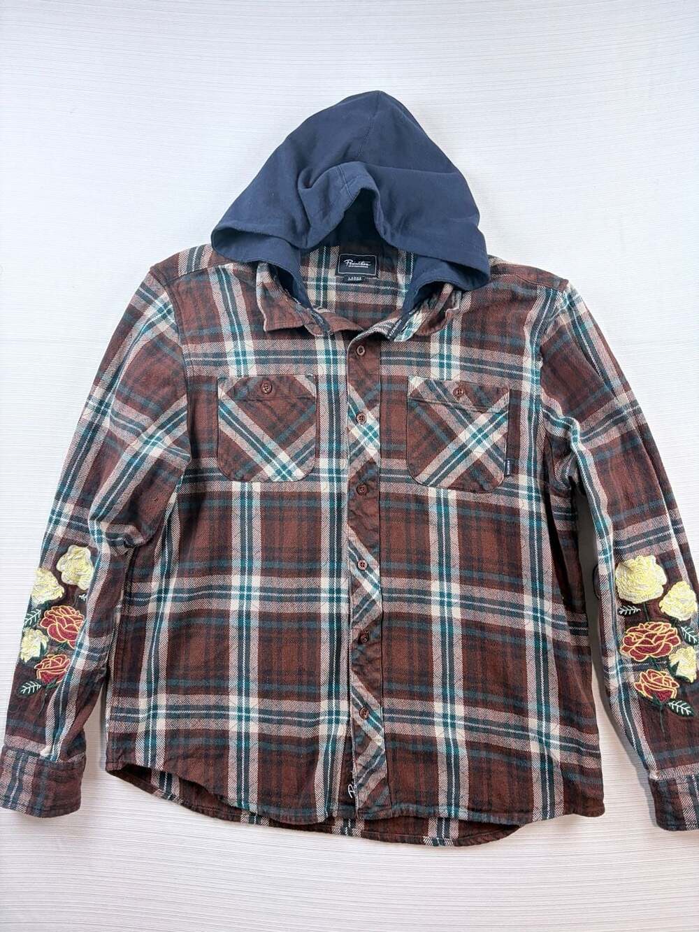 Primitive Skateboarding Layne Two-Fer Flannel Size L, Brown Plaid women’s Hoodie
